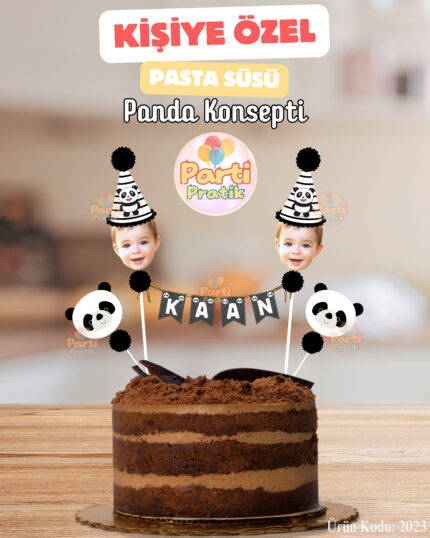 Fotoğraflı-İsimli Pasta Süsü - Panda Konsepti