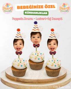 Fotoğraflı Kürdan Süsü - Papyonlu Kırmızı-Lacivert-Bej Konsepti