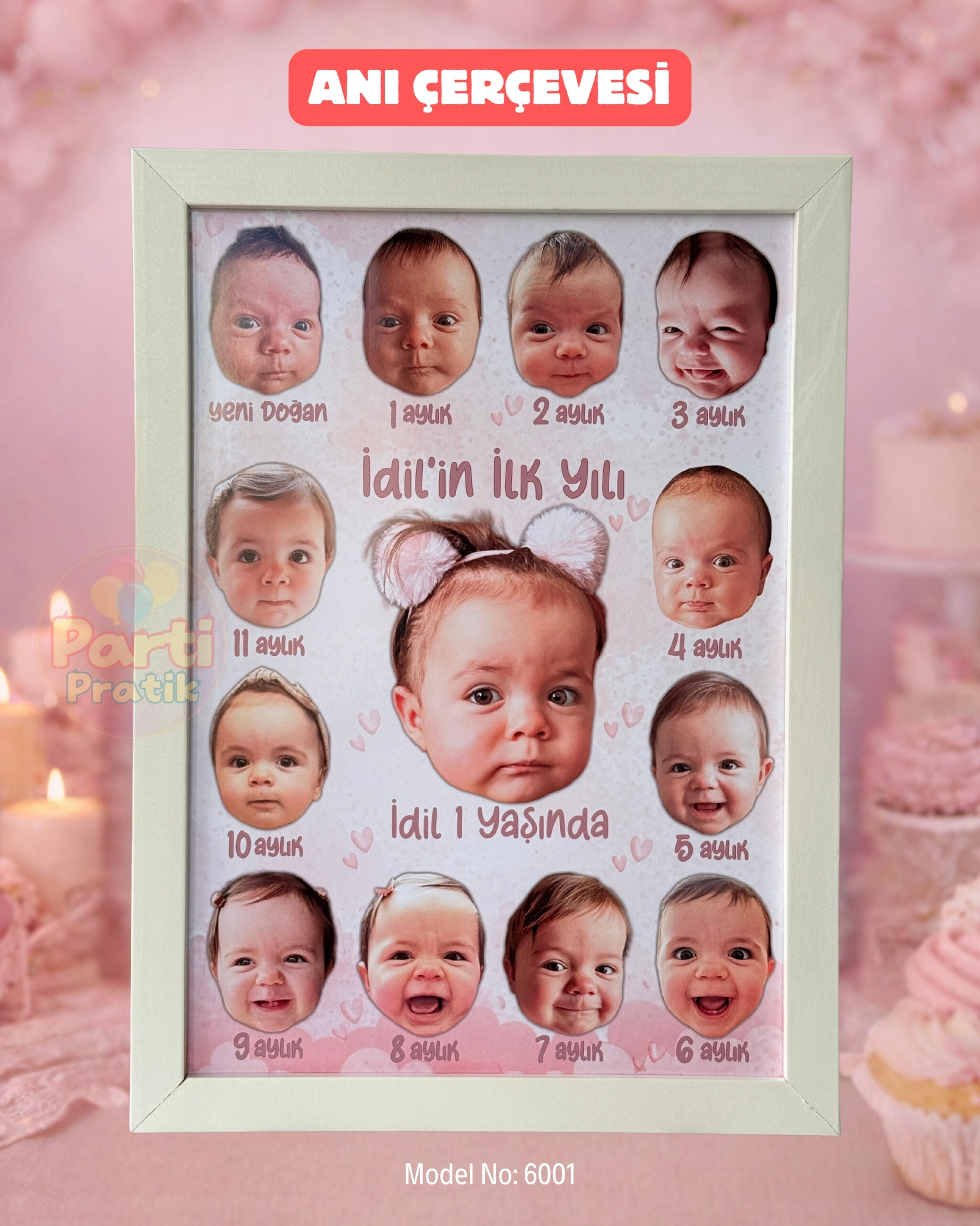 12 Ay Anı Çerçevesi Pembe