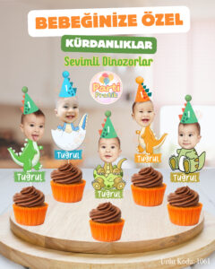 Fotoğraflı Kürdan Süsü - Sevimli Dinozorlar Konsepti