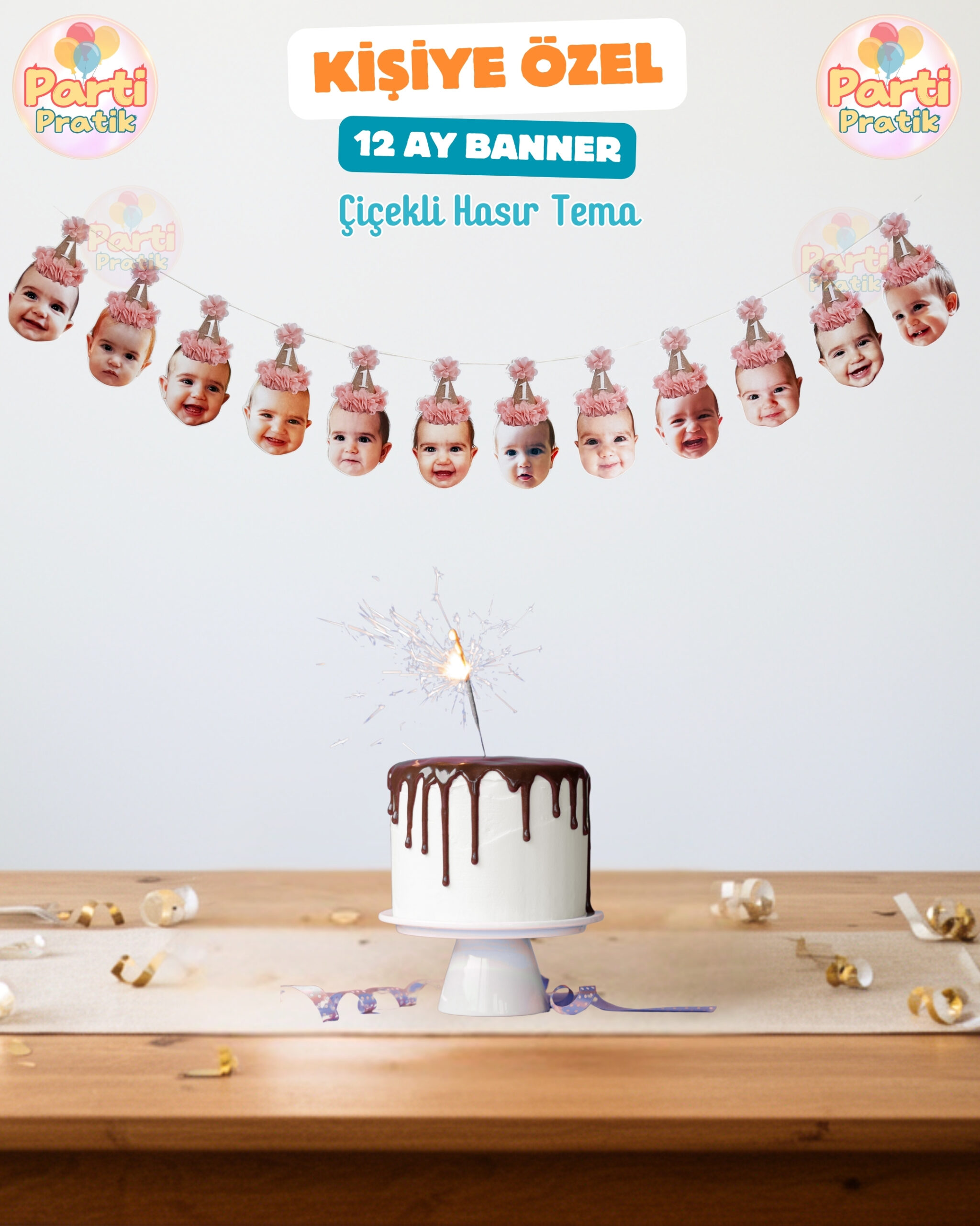 12 Ay Banner - Çiçekli Hasır Tema