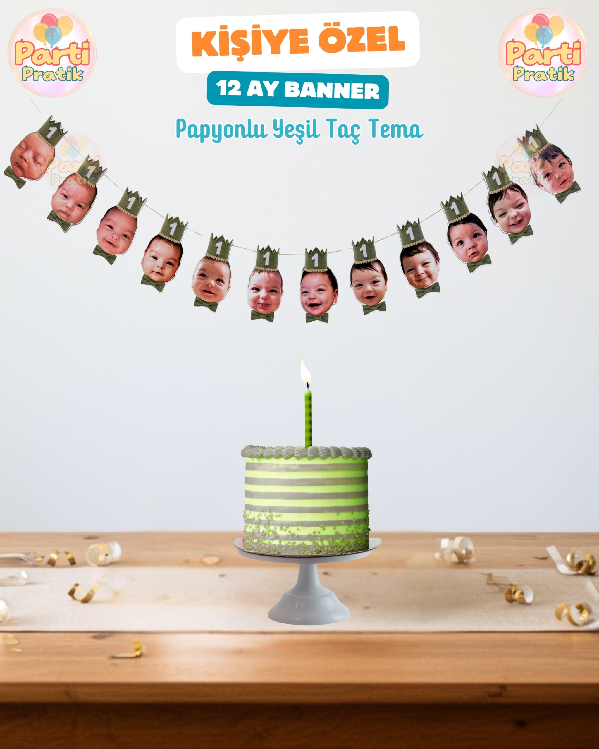 12 Ay Banner-Yeşil Papyon