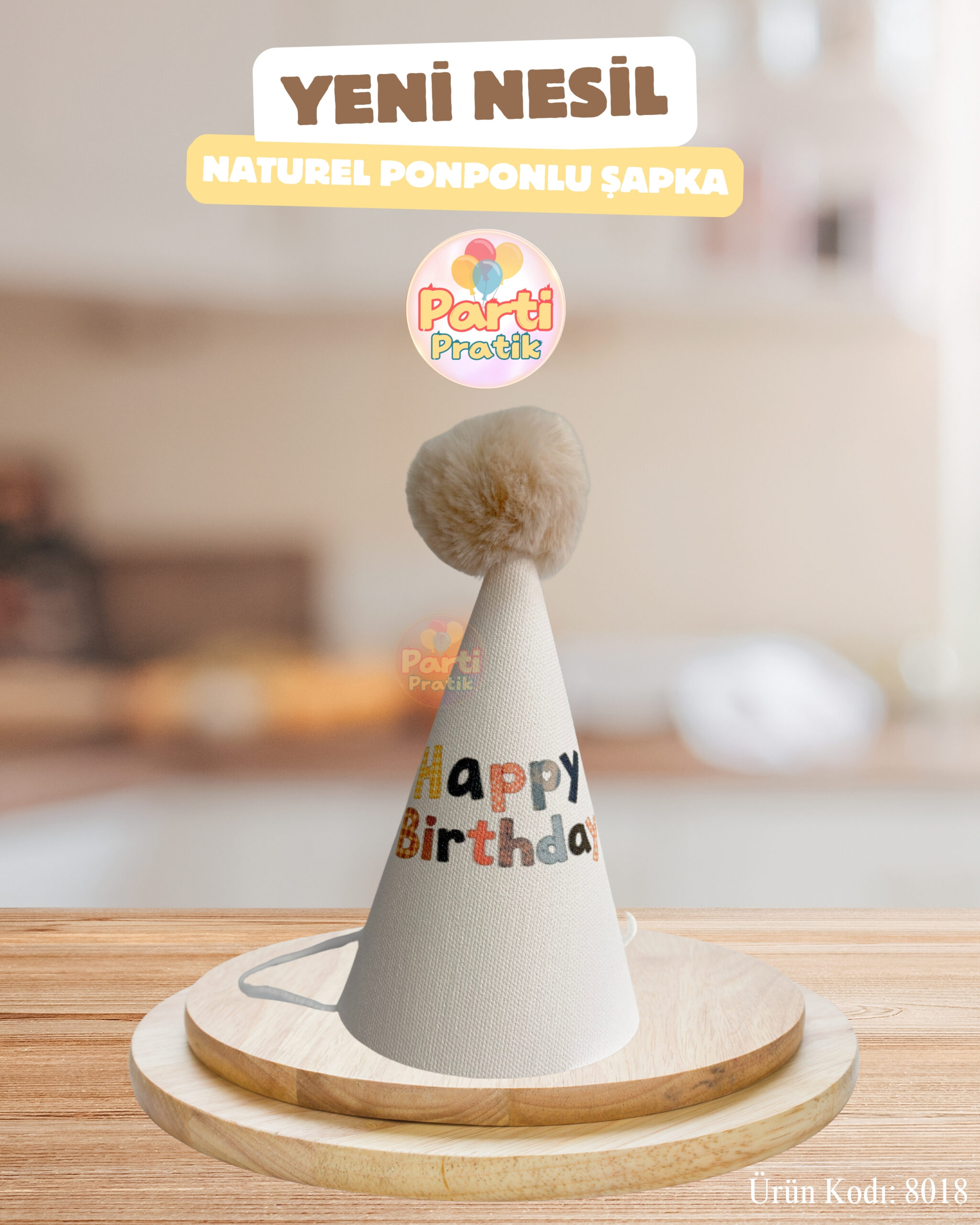 Poponlu Şapka - Naturel