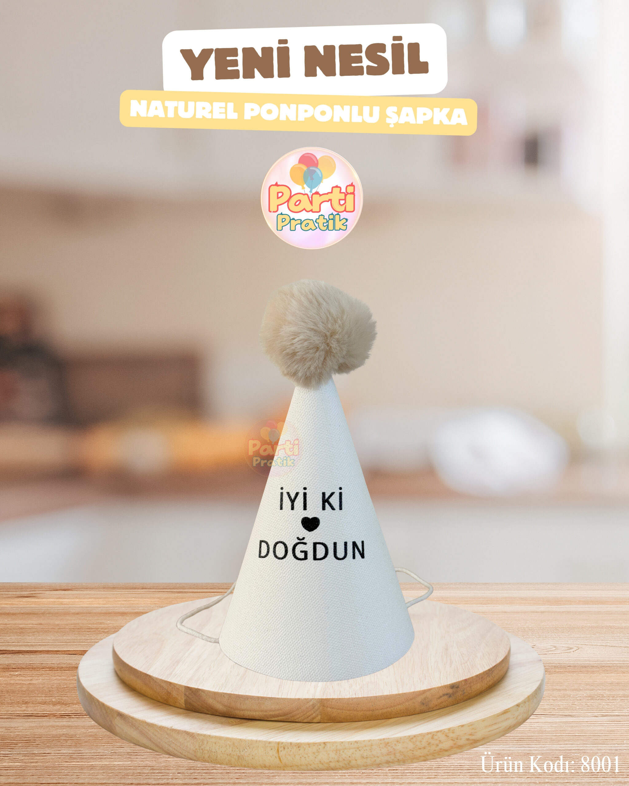 Ponponlu Doğum Günü Şapkası