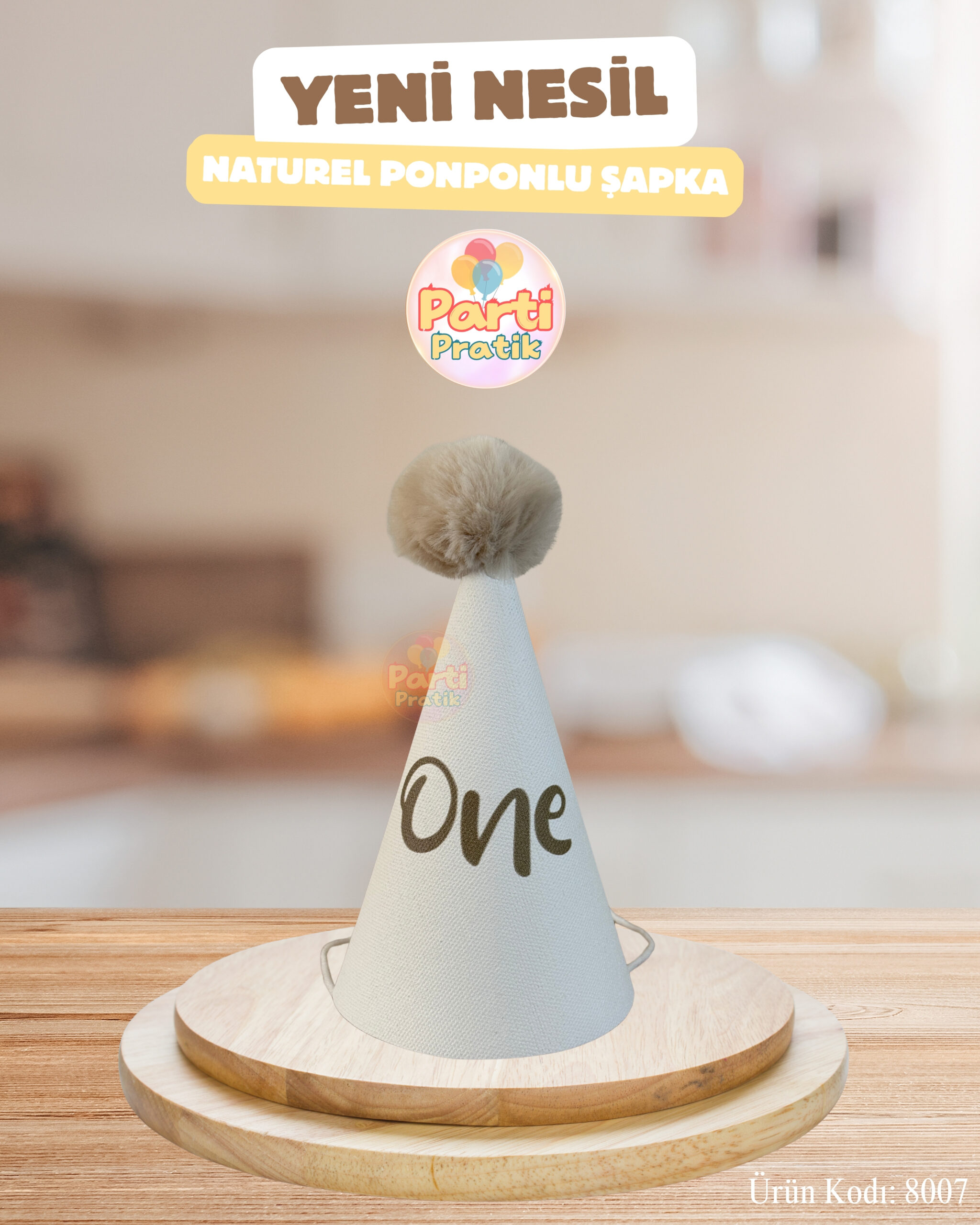 1 Yaş- One Ponponlu Doğum Günü Şapkası