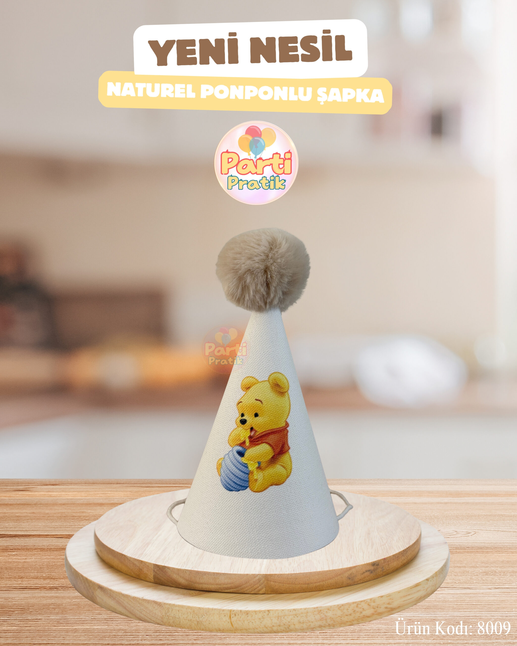 Winnie The Pooh Temalı Ponponlu Şapka